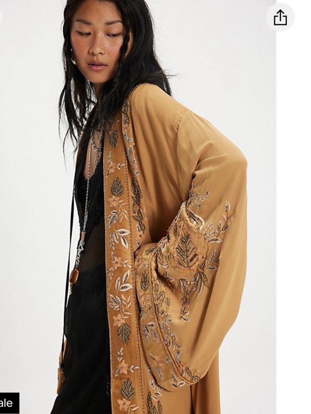 Free People Gazer Embroidered Mustard Duster Kimono - Picture 2 of 6